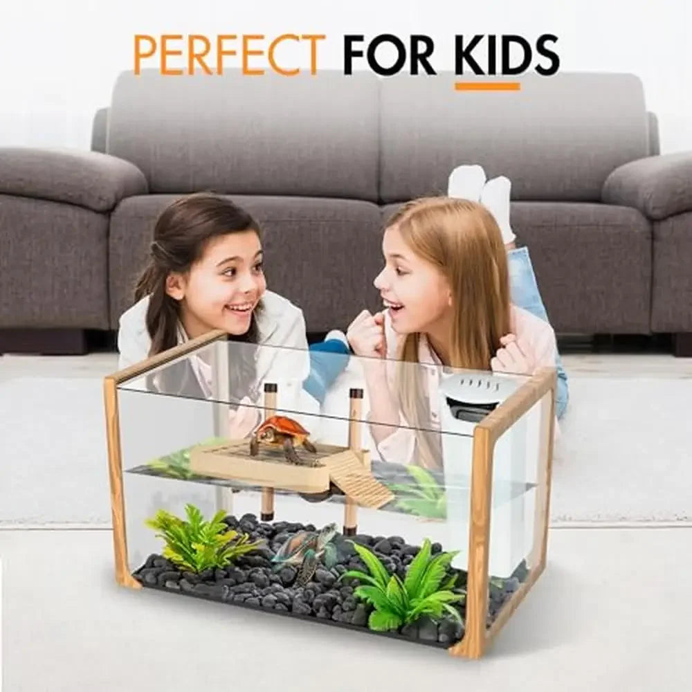 Aquatic Turtle Tank Kit 2024 Filter & Light Included and Easy-Clean Design