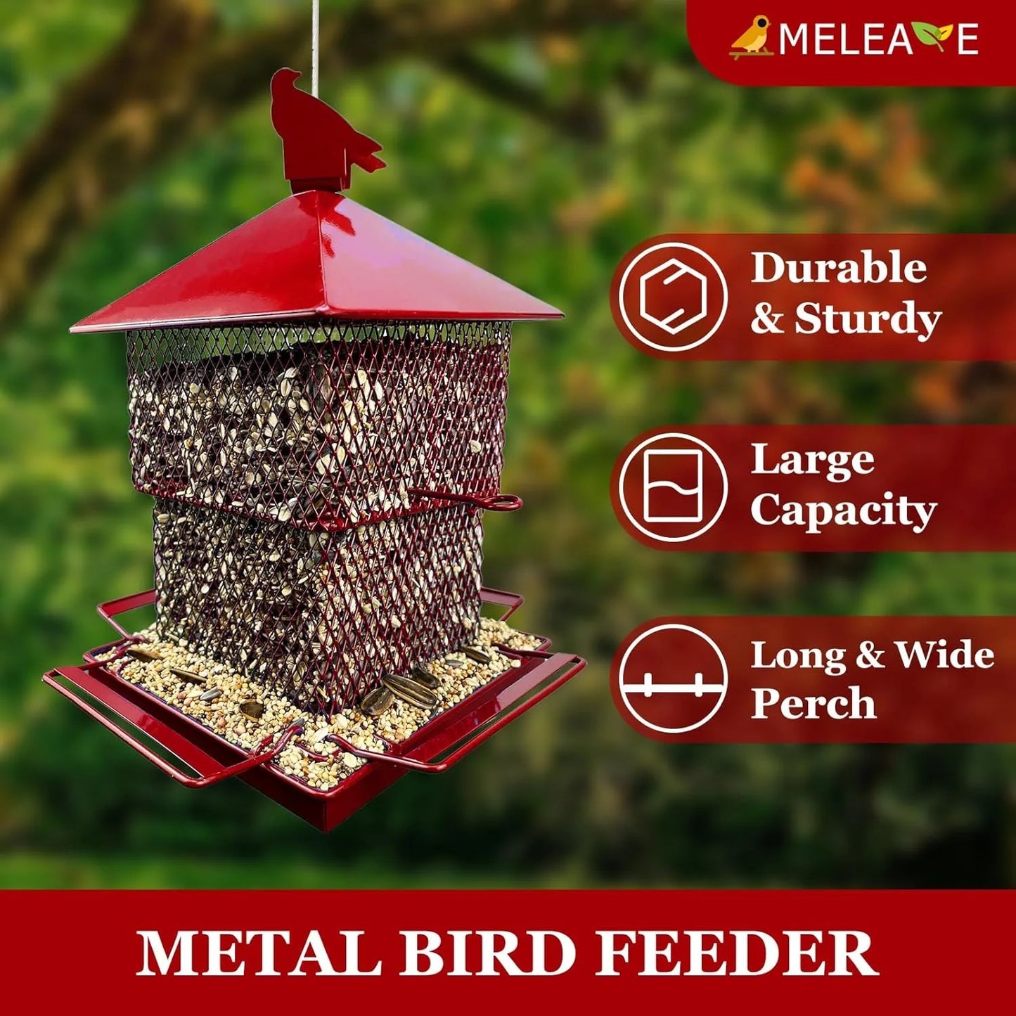 Bird Feeders for Outdoors, 6.5 lbs Large Capacity Metal Mesh Wild Bird Feeder for Cardinal Finch Chickadee and Wild Birds