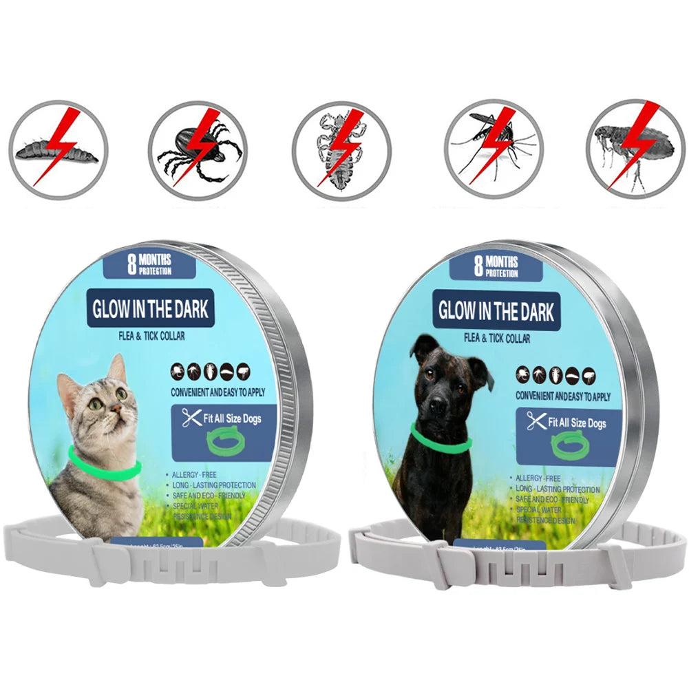 10pcs Flea and Tick Collar Luminous Up To 8 Months Protection Pet Flea Collar Adjustable Size Fluorescent Collar for Dogs Cats