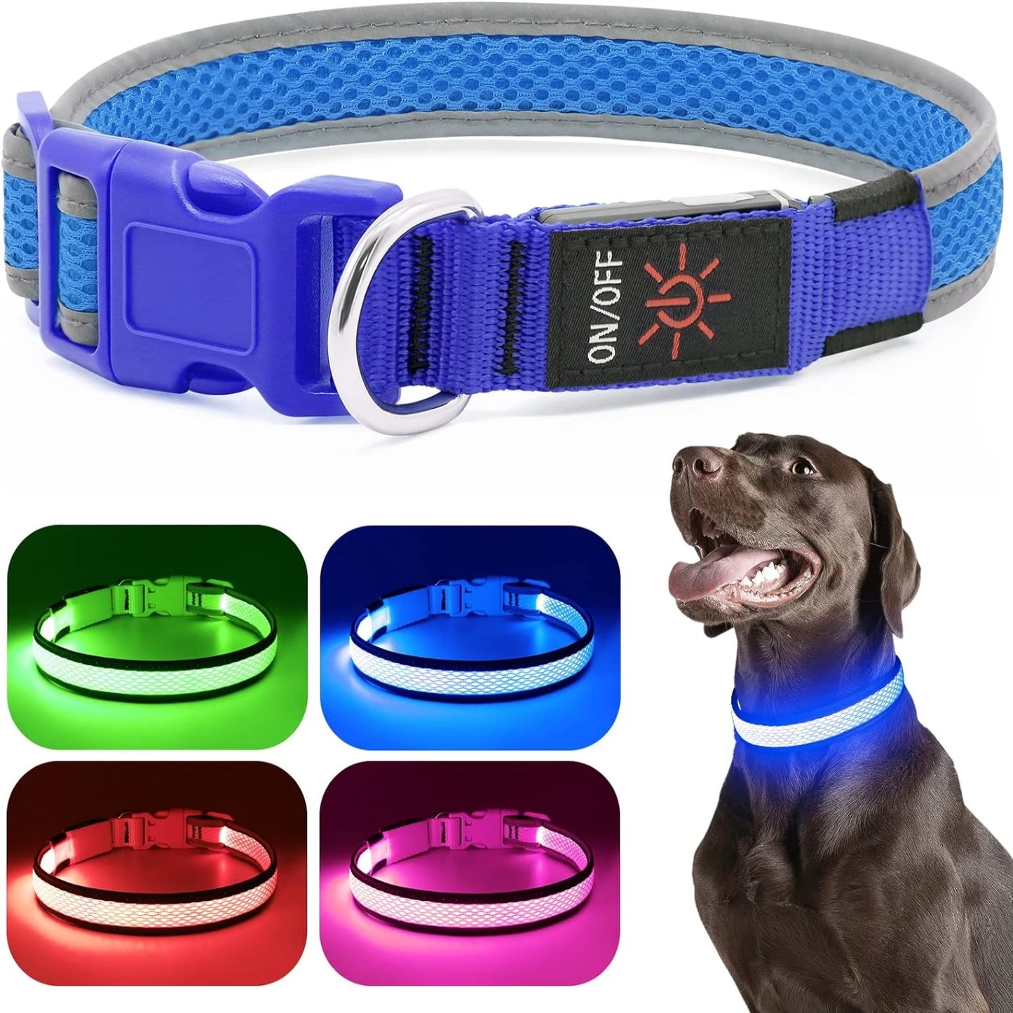 Comfortable and Visible Neon LED Dog Collar Lights - USB Rechargeable