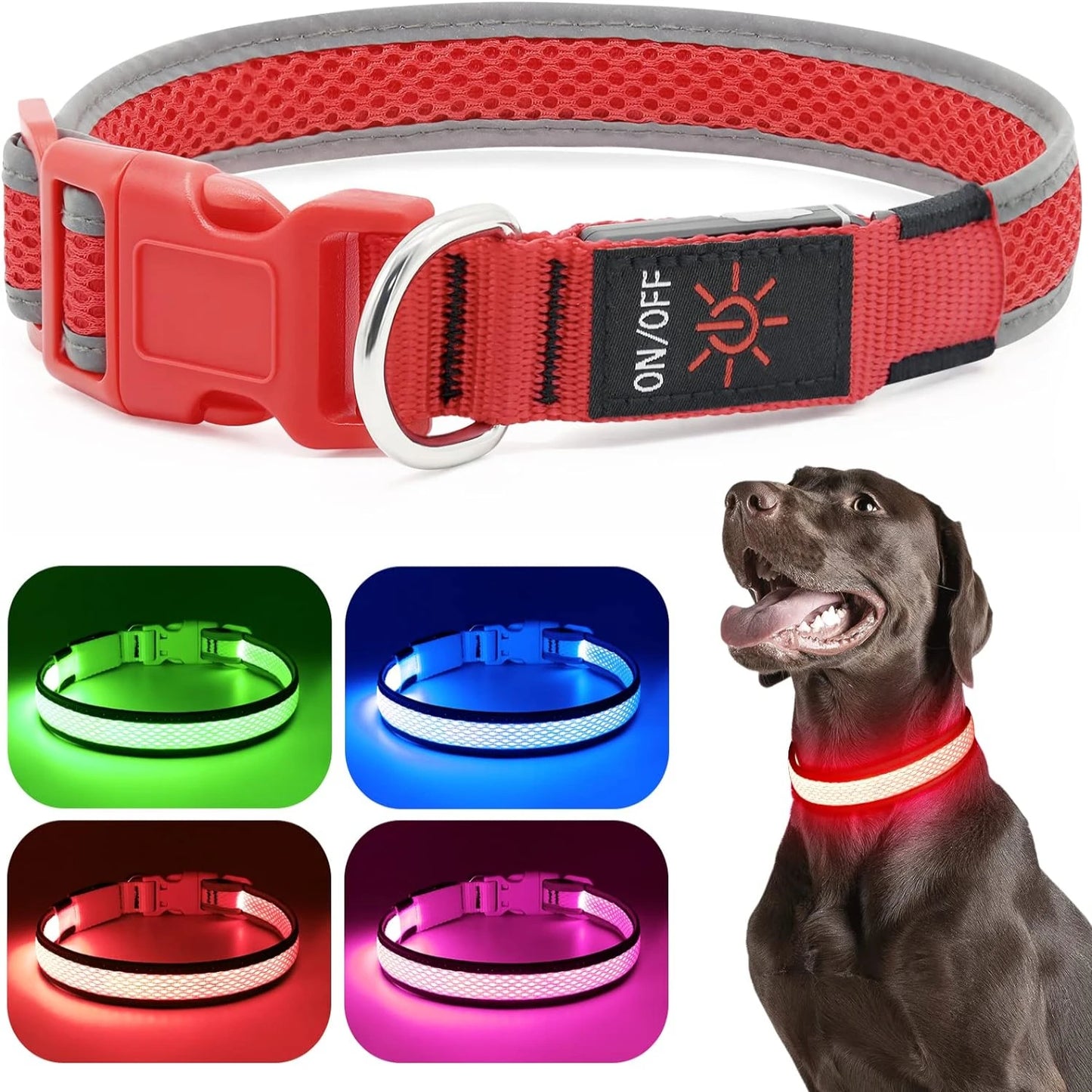 Comfortable and Visible Neon LED Dog Collar Lights - USB Rechargeable